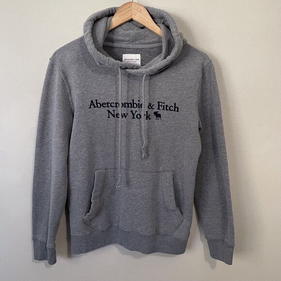 Abercrombie & Fitch Soft A&F Fleece Hoodie Mens XS Gray Embroidered Spellout - Picture 1 of 9